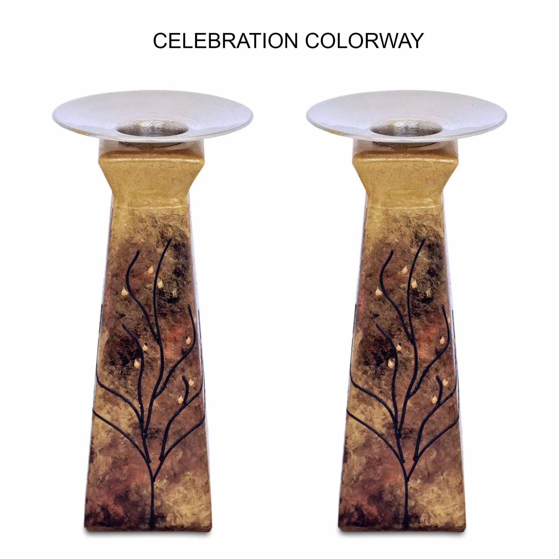 Amalia Flaisher Pyramid Candlestick Holder Set Artistic Artisan Designer Judaica