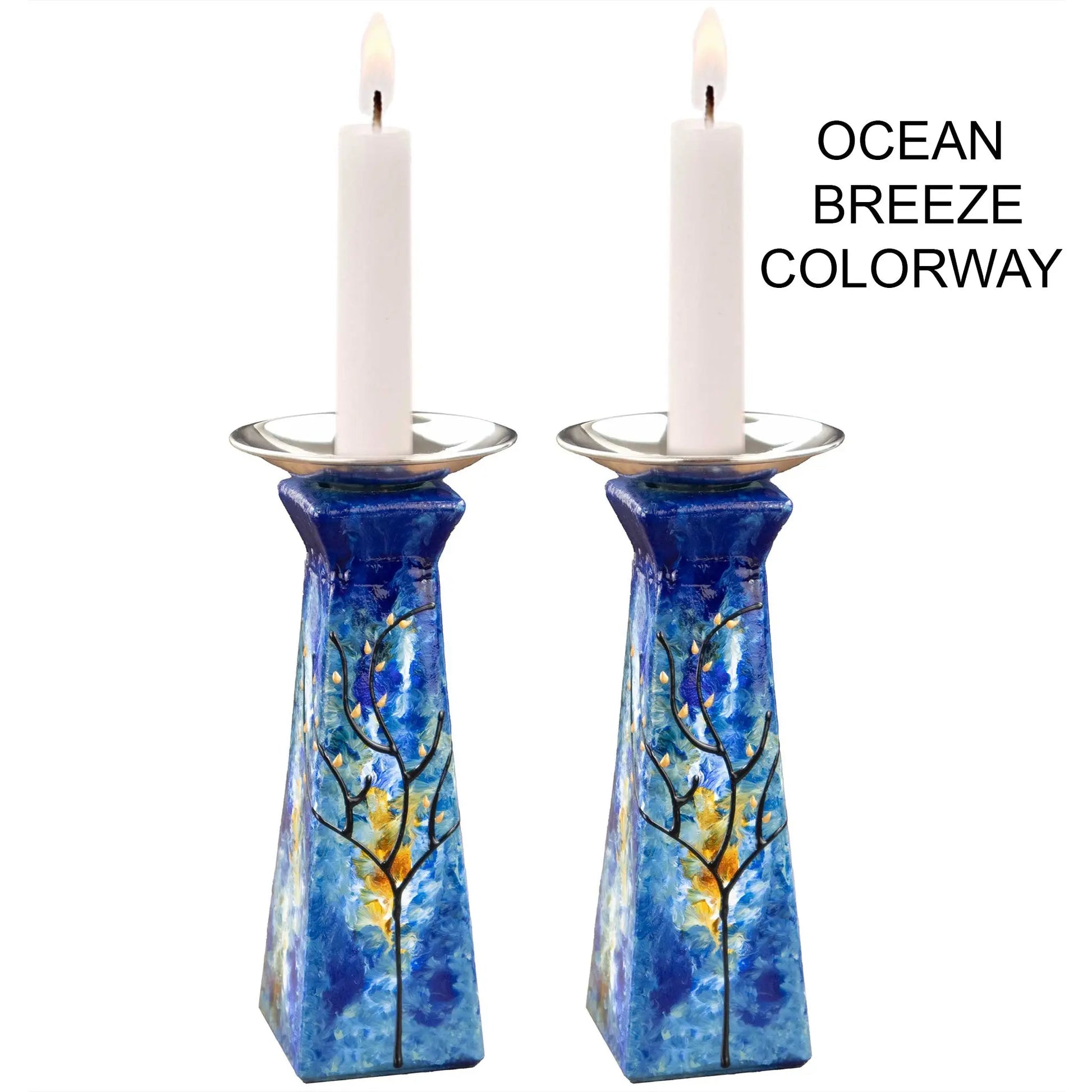 Amalia Flaisher Pyramid Candlestick Holder Set Artistic Artisan Designer Judaica