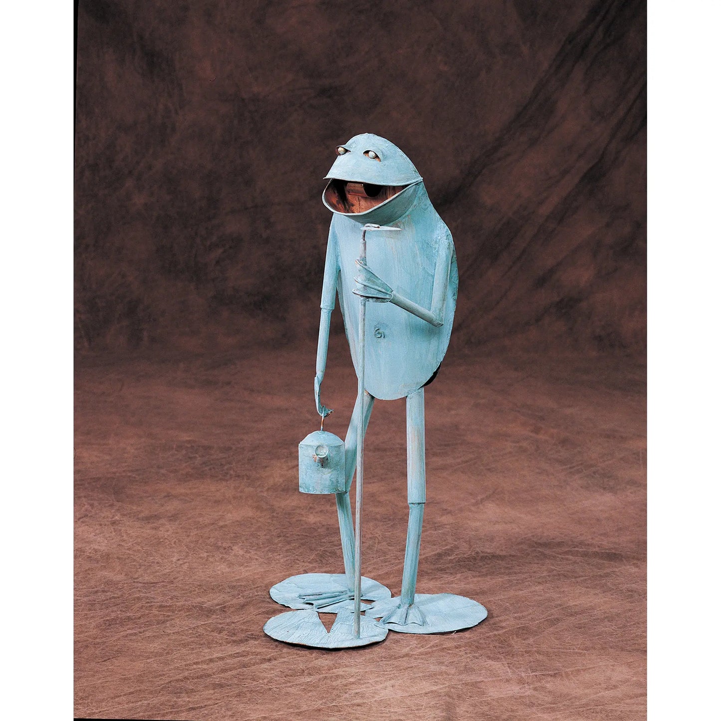 Andy Brinkley Copper Verdigris Gardener Frog with Hoe and Watering Can Outdoor Sculpture 413 30"H Artistic Artisan Crafted Copper Outdoor Sculptures
