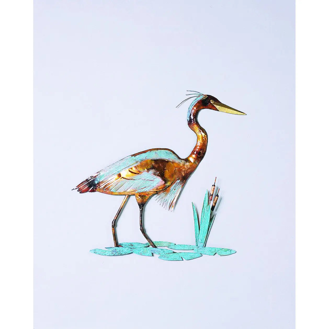 Andy Brinkley Copper and Copper Verdigris Wall Heron 326 22" x 22" Artistic Artisan Crafted Copper Wall Sculptures