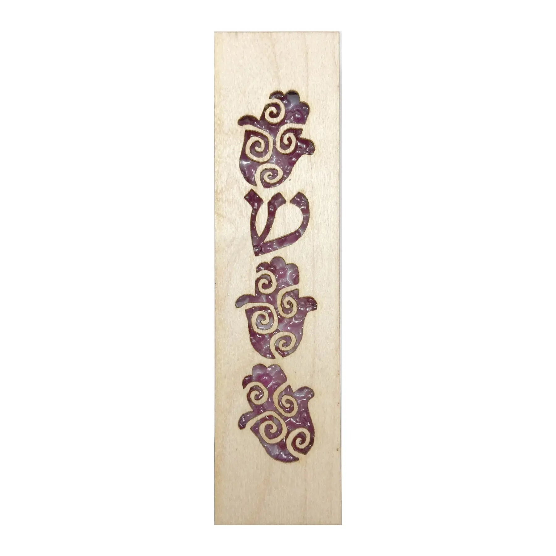 Beames Design Hamsa Mezuzah in Pink Glass