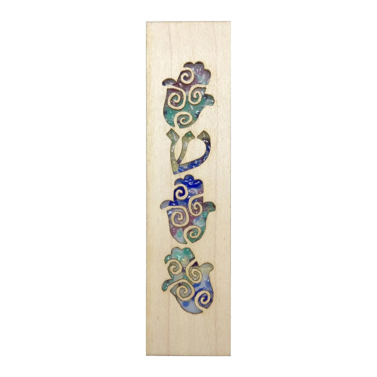 Beames Designs Hamsa Mezuzah in Rainbow Glass