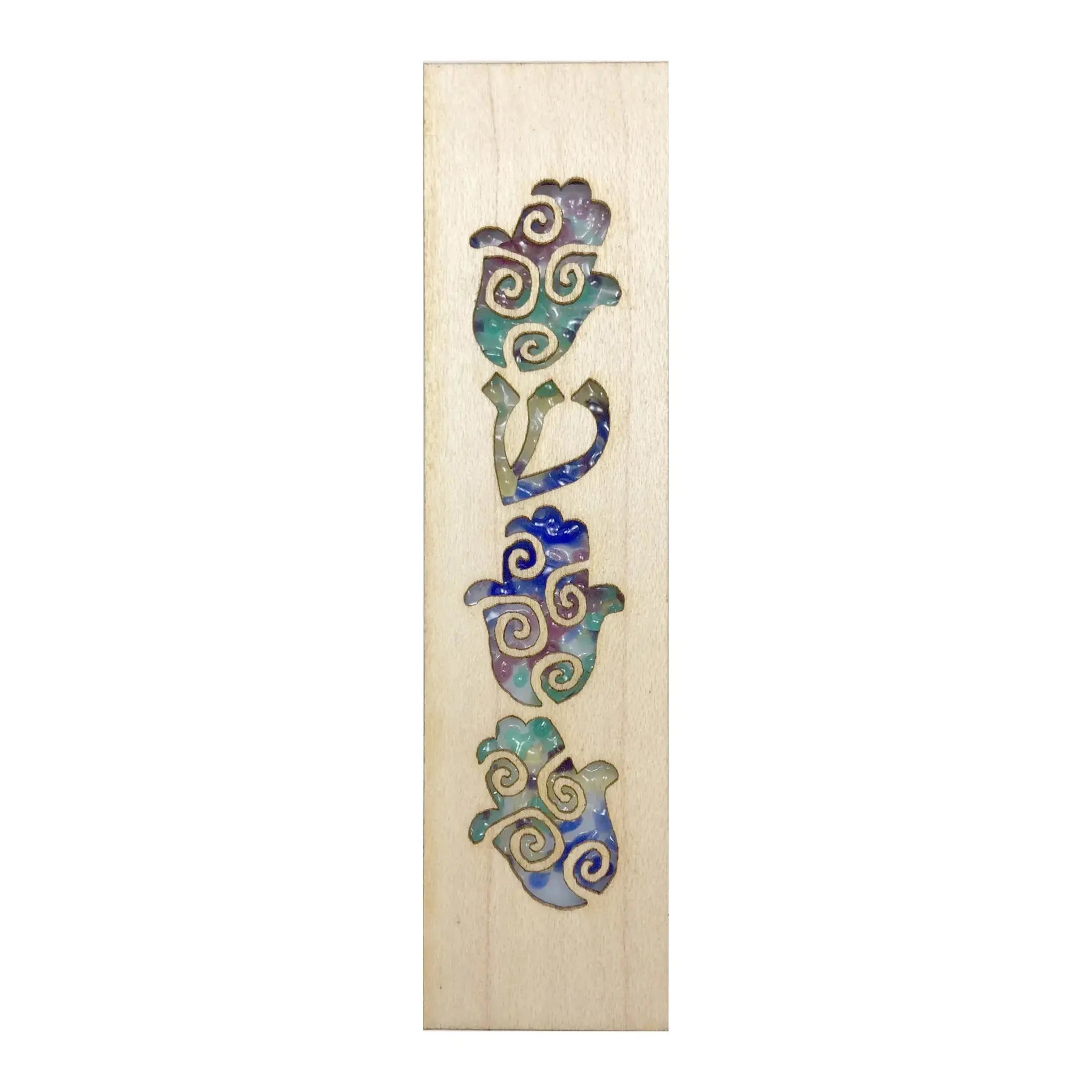 Beames Designs Hamsa Mezuzah in Rainbow Glass