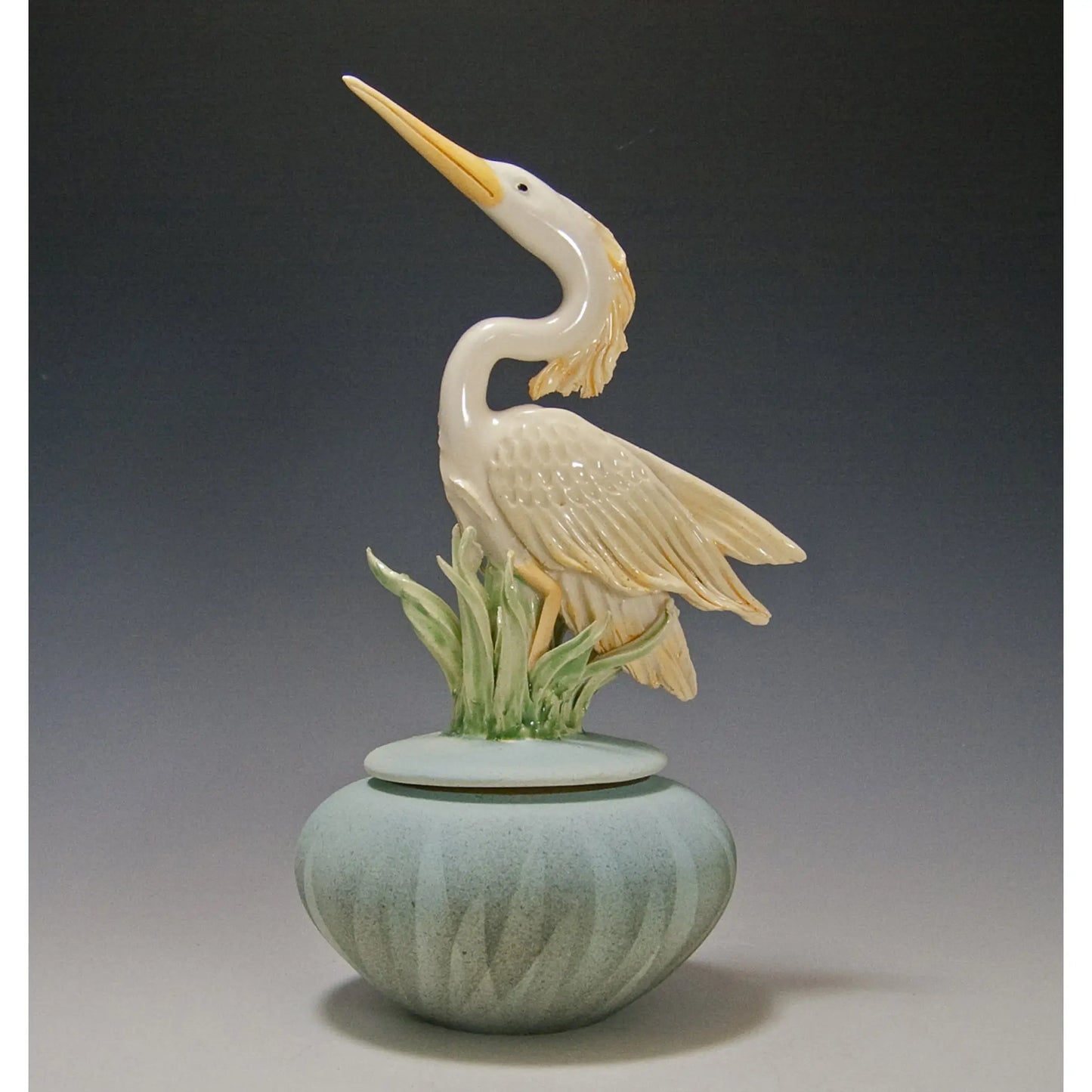 Heron Covered Matte Finished Jar by Bonnie Belt Ceramics Hand-Thrown Hand-Built Stoneware Artistic Artisan Designer Pottery Jars