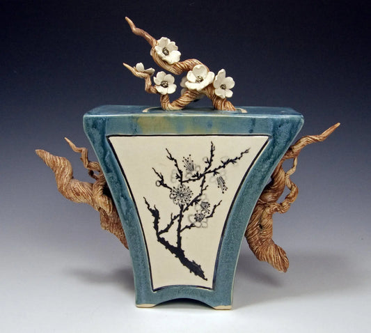 Plum Blossom Box Teapot by Bonnie Belt Ceramics Hand-Thrown Hand-Built Stoneware Artistic Artisan Designer Pottery Teapots