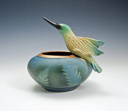 Resting Humming Bird Bowl by Bonnie Belt Ceramics Hand-Thrown Hand-Built Stoneware Artistic Artisan Designer Pottery Bowls