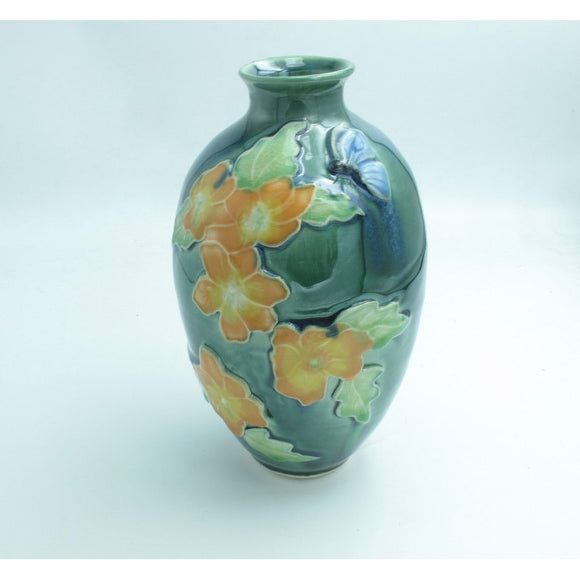 Dorothy Bassett of White Dog Porcelain Nine-inch Cascading Blossom Vase Artistic Artisan Designer Functional Pottery