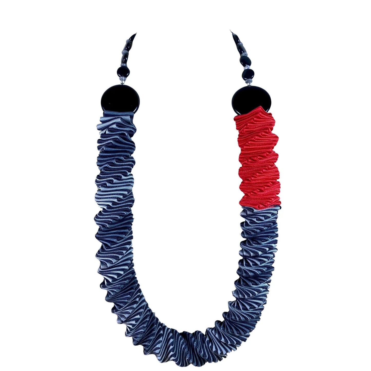 Ellen Sue Gordon Solar Flare Grosgrain Necklace with Onyx Obsidian and Map Jasper Accents