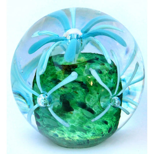 Flower Paperweight in Blue and Green by Glass Rocks Dottie Boscamp