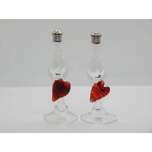 Four Sisters Art Glass Heart Pedestal Salt and Pepper Shaker 122 Artistic Hand Blown Glass