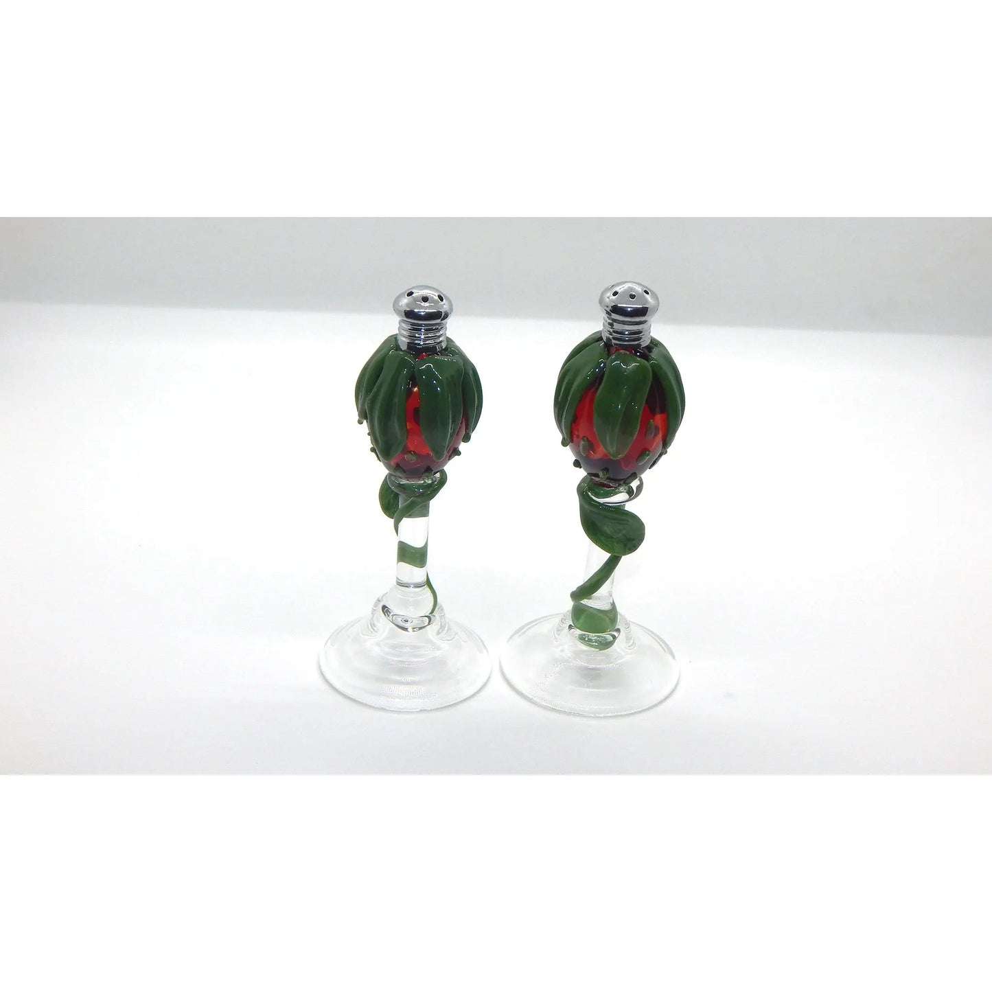 Four Sisters Art Glass Strawberry Pedestal Blown glass Salt and Pepper Shakers 121 Artistic Handblown Art Glass Shakers