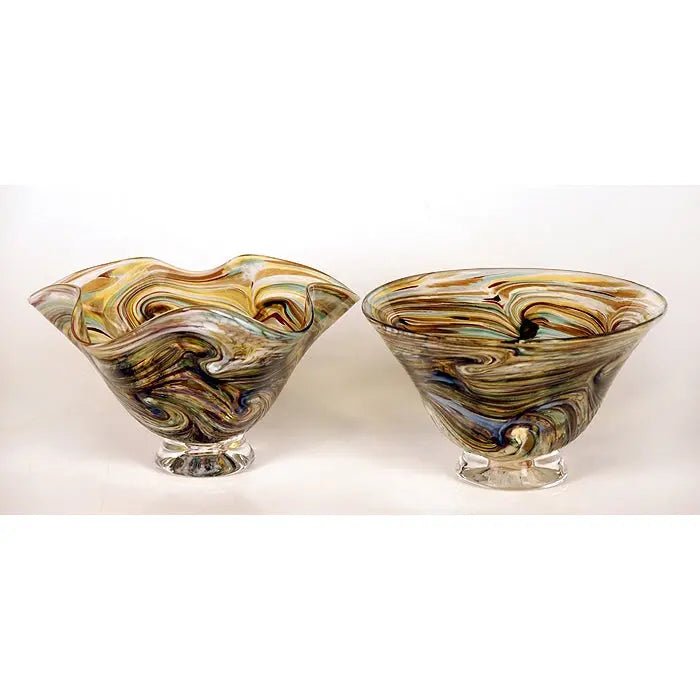 Glass Rocks Dottie Boscamp Earth Tone Small Fluted and Straight Top Glass Bowls Artisan Handblown Art Glass Bowls
