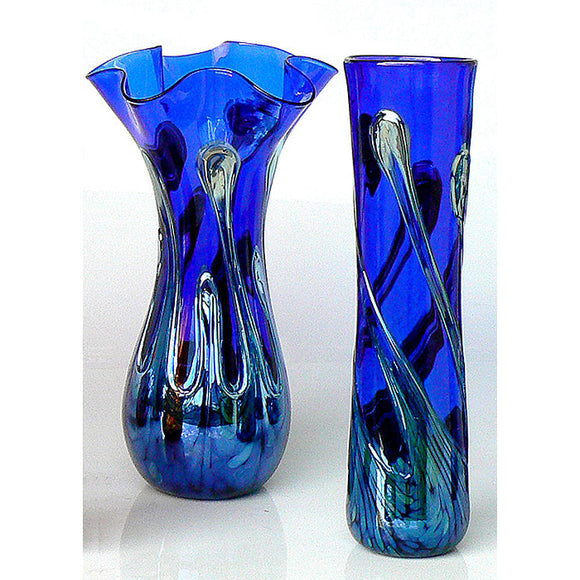 Glass Rocks Dottie Boscamp Lily Pad Series Cobalt Fluted and Straight Glass Vases Artisan Handblown Art Glass Vases