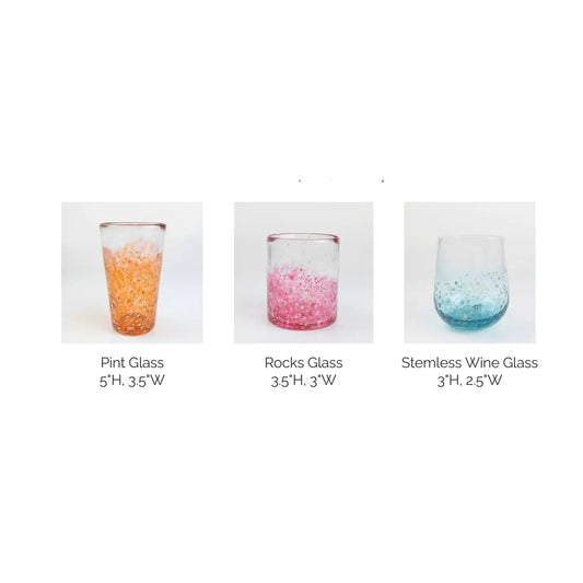 Mica Series Barware Collection Rocks Pint and Stemless Wine Glass by Hot Glass Alley Jake Pfeifer Hot Glass Alley