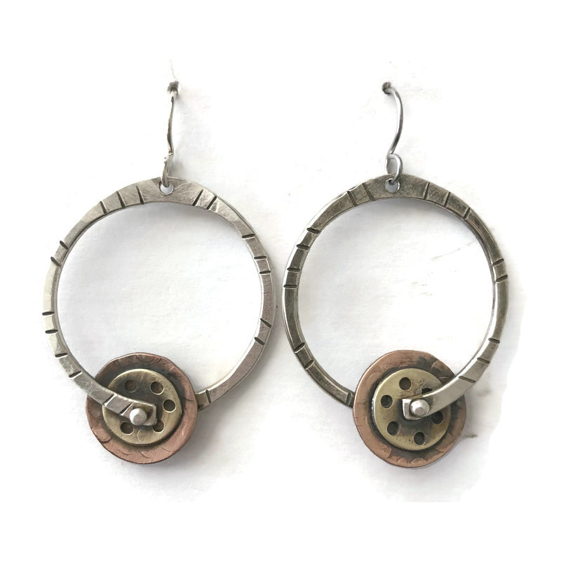 Sterling silver , copper, and 14K gold fill hoop earrings