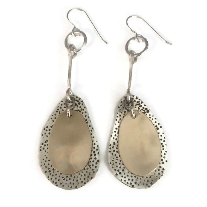 Sterling silver and 14K gold fill drop earrings with textured edges