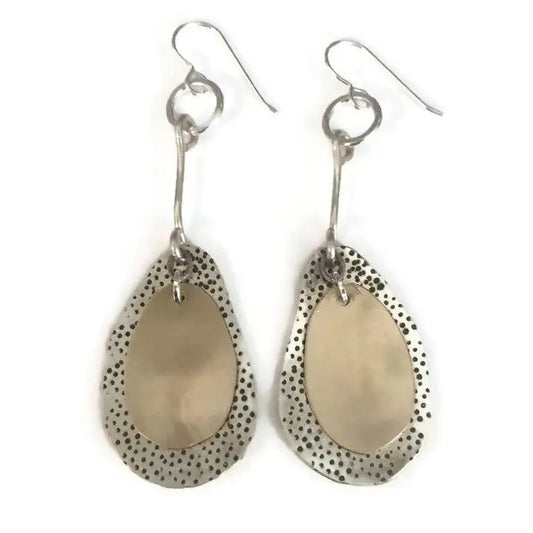 Sterling silver and 14K gold fill drop earrings with textured edges
