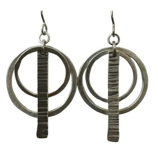 Sterling silver earrings with circular and bar design