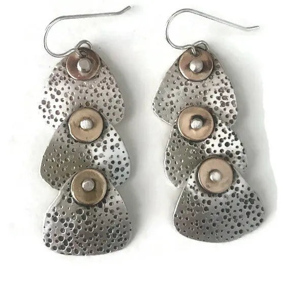 Sterling silver and bronze textured earrings