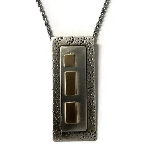 Silver pendant with textured surface and embedded 14K gold fill rectangles