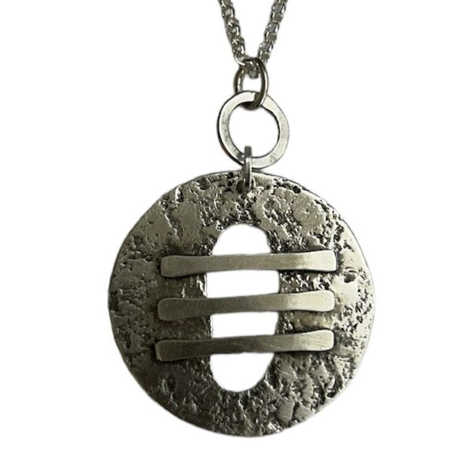 Sterling silver textured circular pendant on a 17-19 inch chain