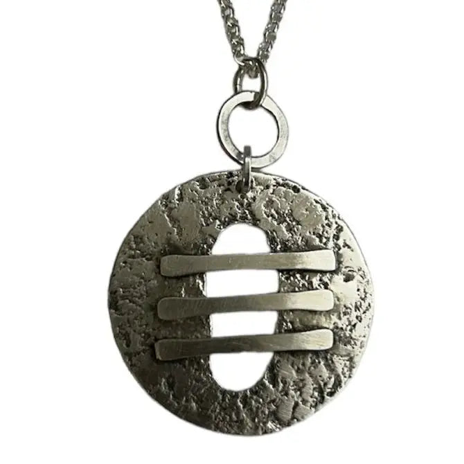 Sterling silver textured circular pendant on a 17-19 inch chain