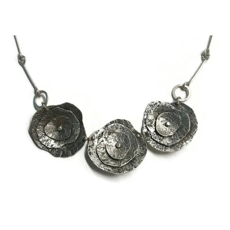 Three Hammered Abstract Forms Sterling silver Necklace