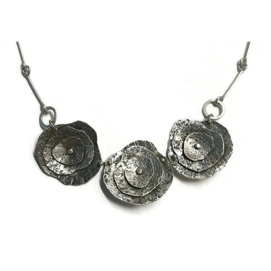 Three Hammered Abstract Forms Sterling silver Necklace