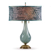 Kinzig Design Angela Table Lamp 168Aj144 with Gray Green Colored Blown Glass and Kevin O'Brien Snake Skin Silk Oval Shade Artisan Designer Table Lamps