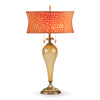 Kinzig Design New Liliana Table Lamp 2S139 With Tall Gold Blown Glass Base and Kevin O'Brien Silk Velvet Orange and Gold Shade Artistic Artisan Designer Table Lamps
