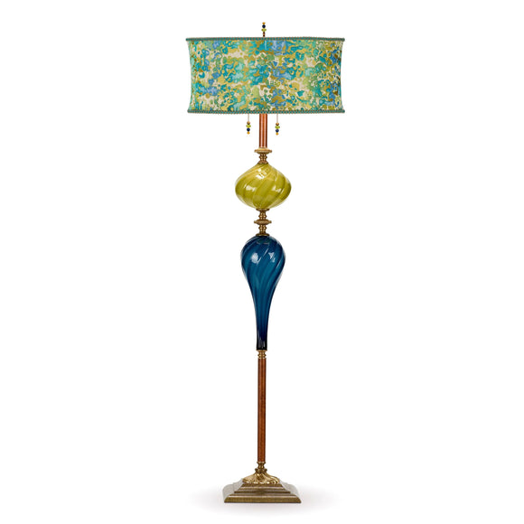 Kinzig Design Oscar Floor Lamp F223Ag140 Colors Teal and Lime Green Base Oval Turquoise and Lime Abstract Shade Artistic Artisan Designer Floor Lamps