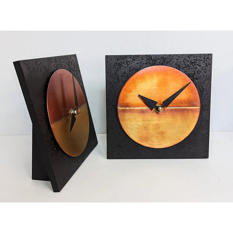 Leonie Lacouette Desktop Clock Hand-painted Black Wood and Orange Gold Copper