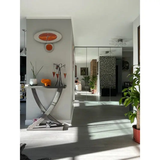 Stand Alone Oval Steel and Copper Pendulum Wall Clock by Leonie Lacouette Leonie Lacouette