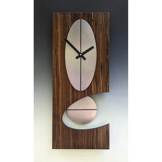 Leonie Lacouette Walnut and Steel Oval Pendulum Wall WAL240 Clock Artistic Artisan Designer Wall Clocks