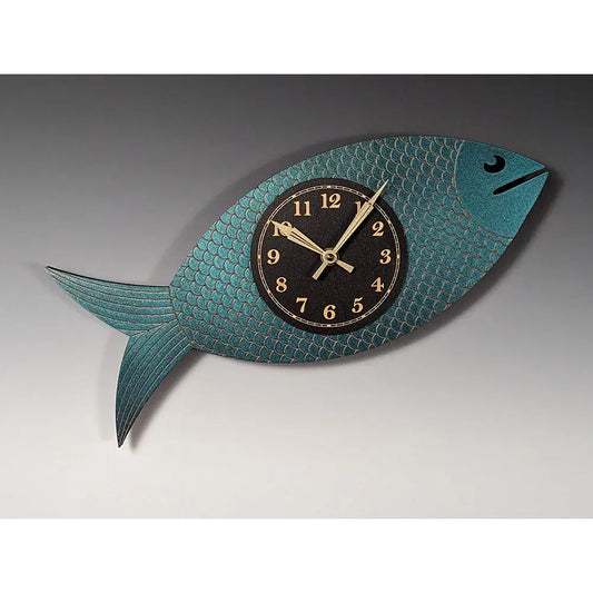 Leonie Lacouette Wanda Wood Wall Clock Hand-painted  Iridescent Blue