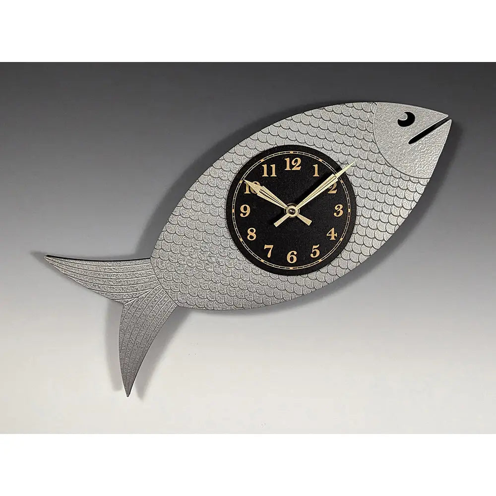 Leonie Lacouette Wood Wanda Fish Wall Clock in Hand-painted Pewter Color