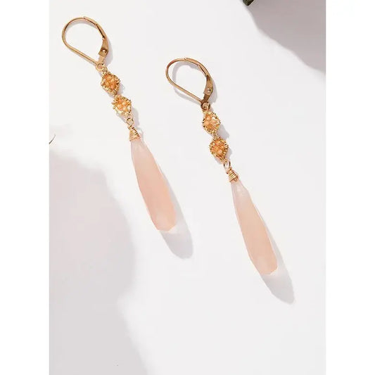 Pink Chacedony Linear Earrings