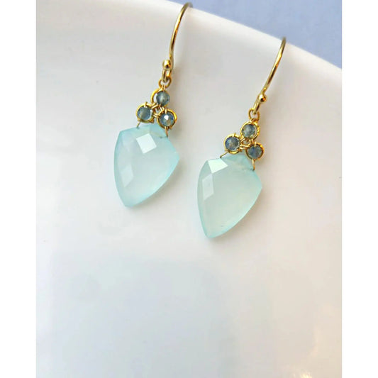 Sapphire and Chalcedony  Shiel Earrings