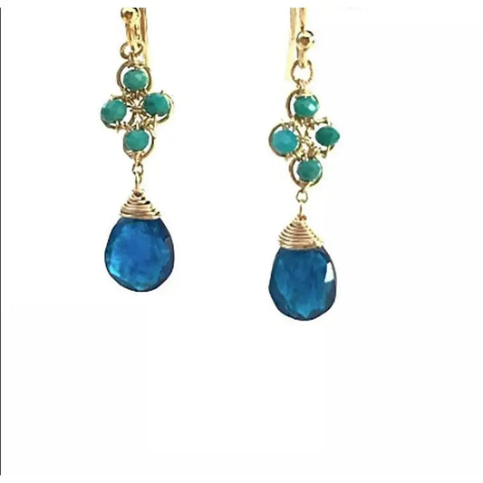 Turquoise and Apatite Clover Earrings