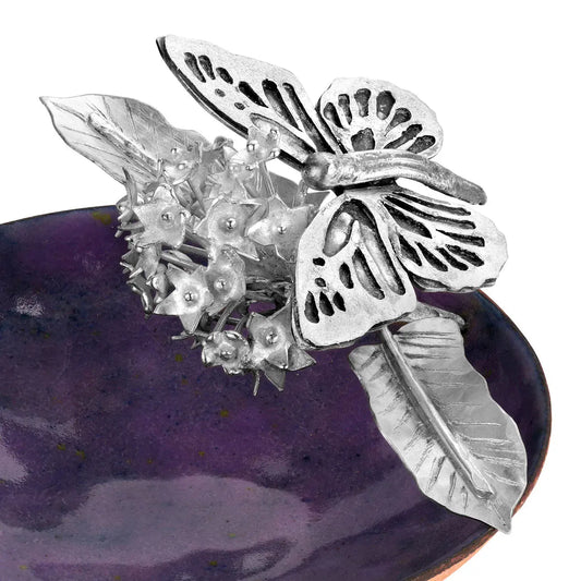 Silver Garden Designs Monarch Butterfly and Milk Weed Little Luxuries BOWL DETAIL