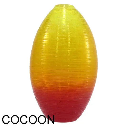 Shimmer Cocoon And Hive Vases Shown In Saffron and Red by The Furnace Glassworks