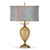 Kinzig Design Ashton Table Lamp 155 AF 130 Colors Gold Opaue Blown Glass Base With Robins Egg Blue And Taupe Silk Shade Artistic Artisan Designer Table Lamps