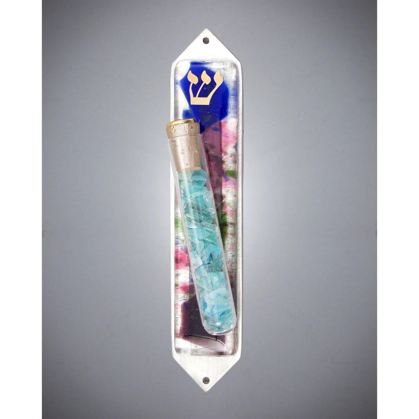 Beames Designs Wedding Mezuzot Floral with Shards JZFW, Artistic Artisan Designer Judaica
