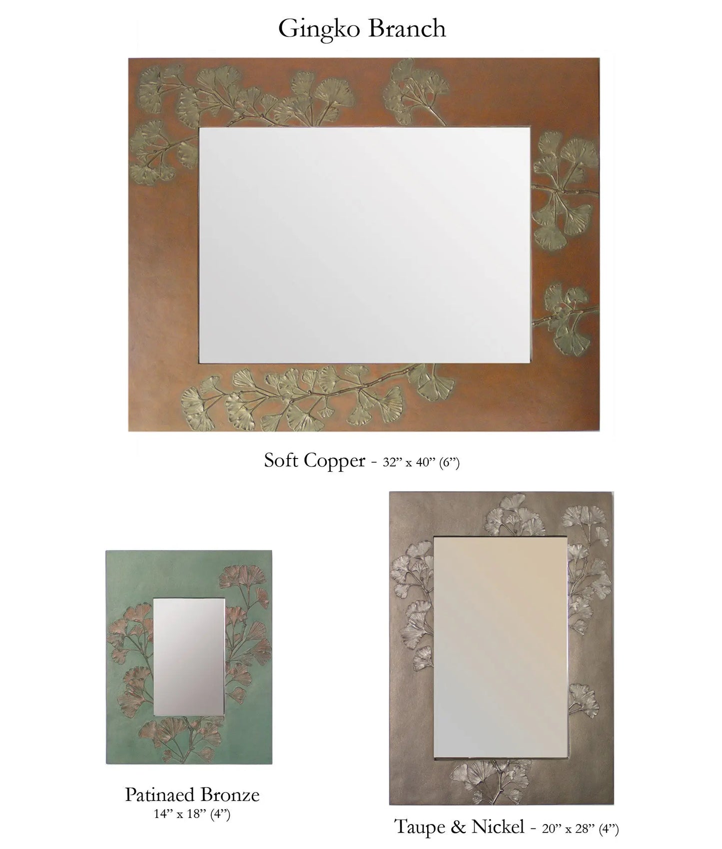 Deborah Childress Blindspot Mirrors Ginkgo Branch Square and Rectangular Mirrors, Artistic Artisan Designer Mirrors