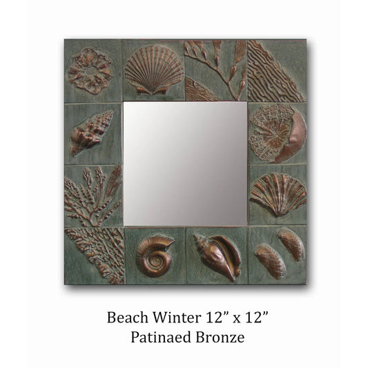 Blindspot Mirrors by Deborah Childress Beach in Winter Detail Show in Patinaed Bronze Color Artistic Artisan Mirrors
