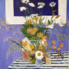COVID Blue Stripe Tablecloth C-LB340 Painting by Lila Bacon 06-2020 30x30