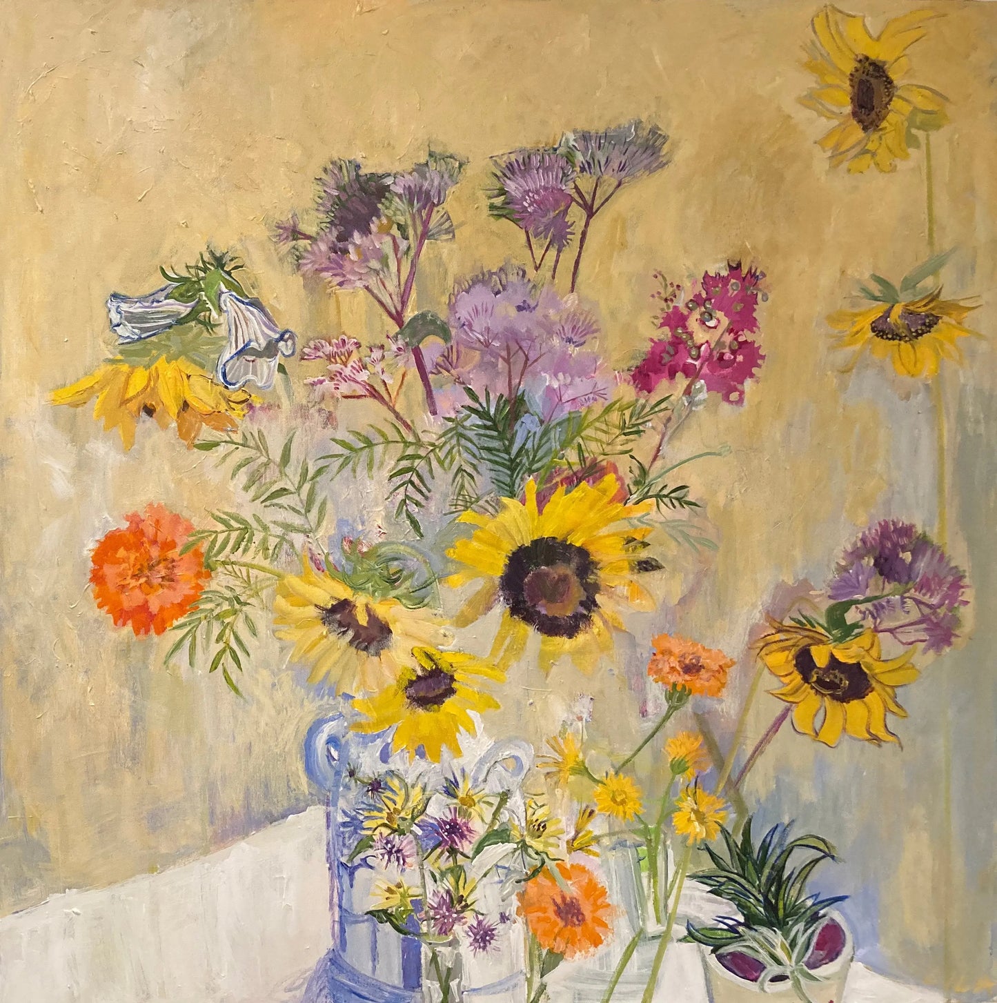 COVID Sunflowers and Others C-LB348 Flower Paintings by Lila Bacon 08-2020 36x36