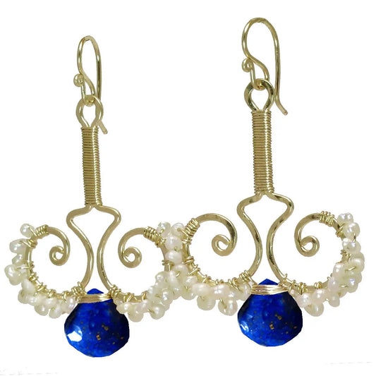 Calico Juno Designs Lapis and Pearl Earrings N79 Artistic Artisan Designer Jewelry