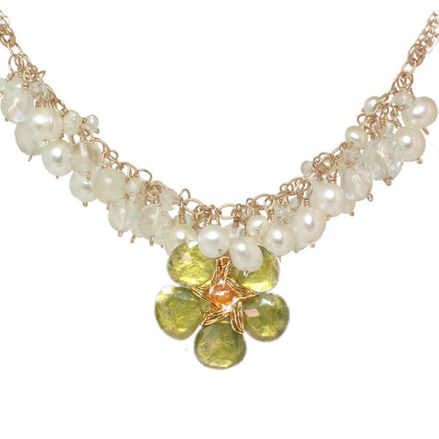 Calico Juno Designs Peridot Carnelian and Pearl Necklace NK294 Pearl PeridotArtistic Artisan Designer Jewelry