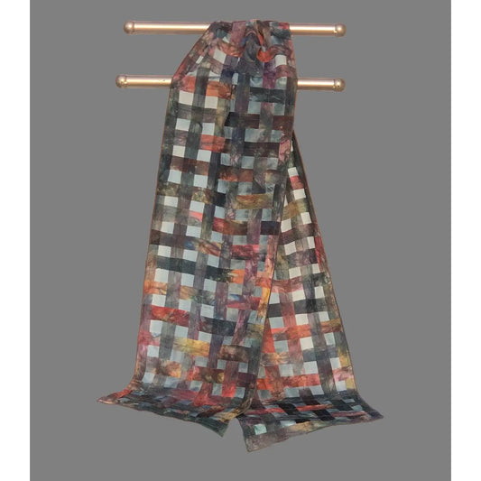 Cathayana Hand Dyed Silk Woven Scarf in Multi Colors WS906b Artistic Artisan Designer Silk Scarves